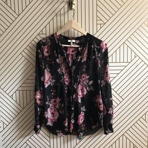 Joie Meadows B Silk Floral Black Blouse